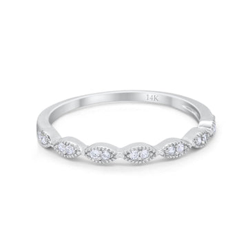 14K White Gold Half Eternity Art Deco Wedding Ring Engagement Band Round Simulated CZ